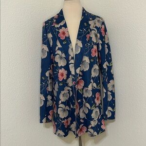 Solitaire Blue Floral Blue Women's Blazer Small like 6 or 8 Pockets